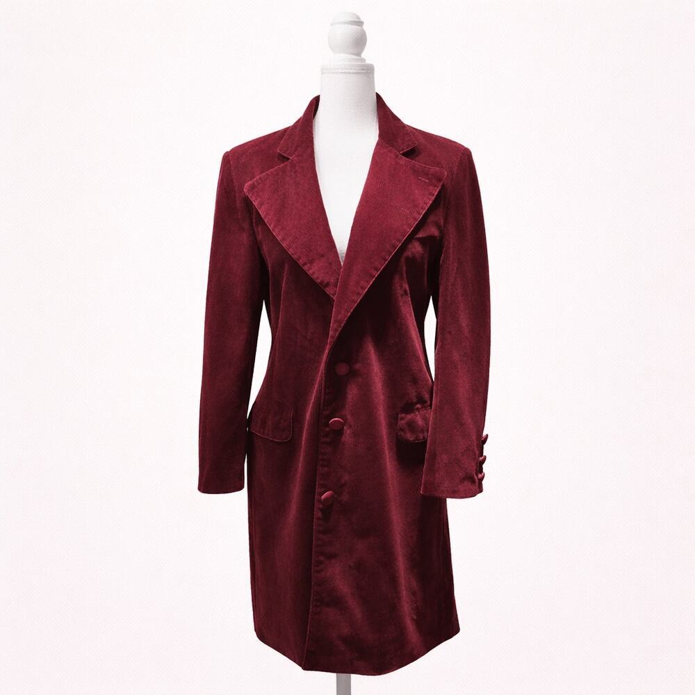 Burgundy Corduroy Velvet S Long Coat Statement Dramatic Gothic Victorian Cosplay